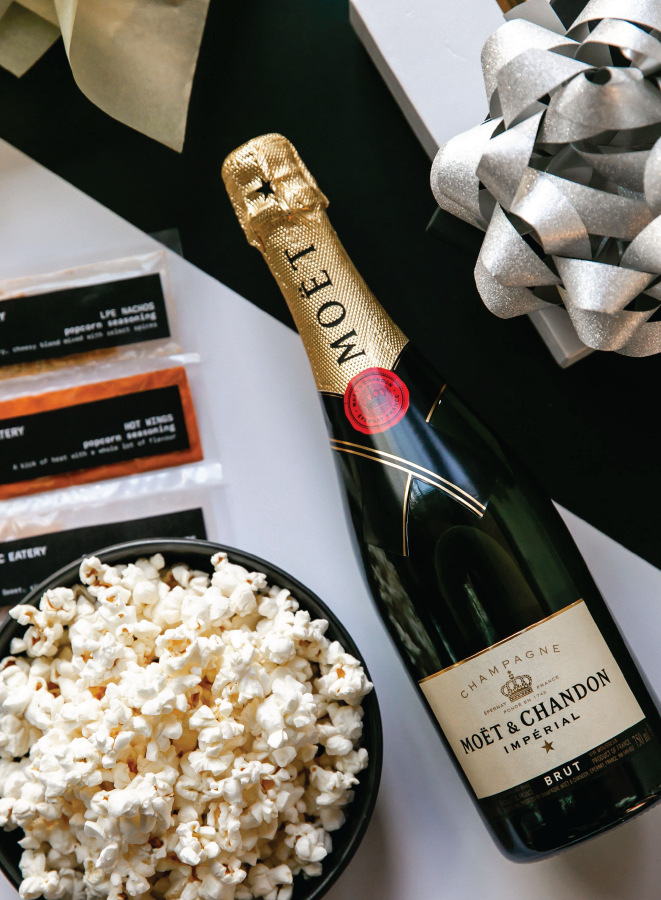 MOET & Chandon Champagne with popcorn and bow